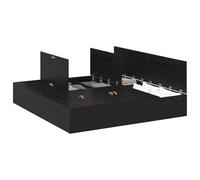 HETFTJN Cadre de lit de rangement, noir, aspect chêne, 200 x 200 cm, design moderne, avec espace de rangement caché, en pin massif et bois dérivé du bois, pour chambre à coucher, chambre d'amis