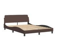 HETFTJN Cadre de Lit Dover 120x200 cm en Similicuir Marron, Structure de Lit 1 Place et Demie avec Tête de Lit et Lattes en Contreplaqué, Design Ondulé Moderne pour Chambre à Coucher