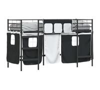 HETFTJN Cadre de Lit Mezzanine en Métal avec Rideaux en Maille, Lit Loft Gain de Place pour Petite Chambre, Sommier à Lattes Intégré, Noir, Compatible Matelas 75 x 190 cm