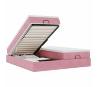 HETFTJN Cadre de Lit Ottoman avec Matelas et Surmatelas 160x200 cm, Lit Coffre Double en Velours Rose avec Sommier Relevable Hydraulique et Grand Espace de Rangement