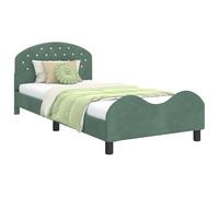 HETFTJN Cadre de Lit Simple 80x200 cm avec Tête de Lit en Velours Vert Mer, Sommier à Lattes en Bois d'Ingénierie Intégré et Poches Latérales de Rangement, Lit Une Place Moderne