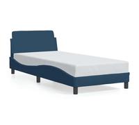 HETFTJN Cadre de Lit Simple avec Tête de Lit Dover, Structure de Lit 1 Personne 90x200 cm en Tissu Bleu, Sommier à Lattes en Contreplaqué et Pieds Robustes pour Chambre à Coucher