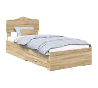 HETFTJN Cadre de Lit Simple avec Tiroirs de Rangement et Tête de Lit, Lit 1 Place en Bois d'Ingénierie pour Matelas 70 x 190 cm, Structure Solide avec Lattes Fixes, Chêne Sonoma