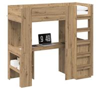 HETFTJN Cadre de lit superposé loft avec Bureau intégré et étagères, lit Mezzanine Une Place 75x190 cm en Bois d'ingénierie pour Studio et Petite Chambre, chêne Artisanal