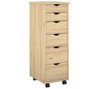 HETFTJN Caisson de Bureau à roulettes en Bois de Pin Massif, Cabinet de Rangement Marron avec 6 Tiroirs, Meuble d'Appoint Mobile pour Bureau à Domicile et Salon, 34 x 39 x 93,5 cm
