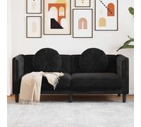 HETFTJN Canapé 2 places en velours noir - 173,5 x 77 x 70 cm - Rembourré - Design moderne avec coussin rond - Petit meuble confortable pour salon, chambre d'adolescent et bureau