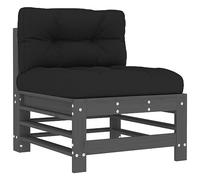 HETFTJN Canapé Central de Jardin en Bois de Pin Massif avec Coussins Noirs, Fauteuil Modulaire de Terrasse et Patio Gris, Siège Extérieur Sectionnel pour Salon de Jardin 57,5x63,5x60 cm