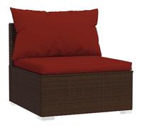 HETFTJN Canapé Central de Jardin en Résine Tressée Marron avec Coussin Rouge Cannelle - Module de Salon de Jardin Extérieur pour Balcon, Terrasse et Patio
