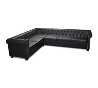 HETFTJN Canapé d'angle Chesterfield 6 Places en Similicuir Noir, Grand Sofa d'angle Rembourré avec Cadre en Bois Robuste pour Salon et Bureau, Dimensions 260 x 205 x 73 cm