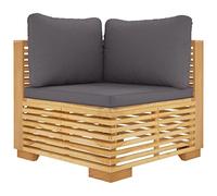 HETFTJN Canapé d'angle de jardin, en teck massif, 69,5 x 69,5 x 60 cm, avec coussin d'extérieur en polyester gris foncé, modulable, pour un salon peu encombrant sur la terrasse, le balcon et les