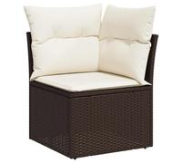 HETFTJN Canapé d'angle de jardin marron - 62 x 62 x 69 cm - En rotin synthétique - Résistant aux intempéries - Avec coussin blanc crème - Peu encombrant - Pour petits balcons, terrasses, cour et