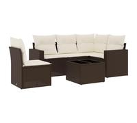 HETFTJN Canapé d'angle en rotin 62 x 62 cm, marron, espace de rangement, table en verre, coussins crème, balcon, terrasse