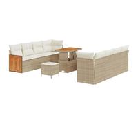 HETFTJN Canapé de jardin 11 pièces en rotin synthétique beige crème résistant aux intempéries, 231 x 62 x 85 cm, canapé d'angle avec espace de rangement et table basse réglable en hauteur pour