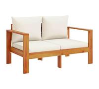 HETFTJN Canapé de jardin 2 places 122 x 68 cm en bois d'acacia avec coussins blanc crème, design moderne, robuste et durable, pour balcon, terrasse, jardin, extérieur, salon