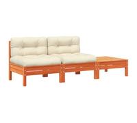 HETFTJN Canapé de jardin 2 places en pin massif marron ciré avec coussins crème 189 x 63 x 62,5 cm modulable pour balcon, terrasse et petit jardin