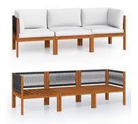 HETFTJN Canapé de jardin 3 places en bois d'acacia avec dossier et corde en bois d'acacia - 65 x 65 x 60 cm - Coussin crème - Robuste - Pour balcon, terrasse, jardin, salon et petites surfaces