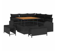 HETFTJN Canapé de jardin en polyrotin noir acacia, 100 x 100 x 71 cm, résistant aux intempéries, modulaire, avec espace de rangement, salon d'extérieur moderne, pour balcon, terrasse et jardin