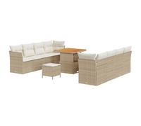 HETFTJN Canapé de jardin modulaire, 11 pièces, en polyrotin, beige, crème, 80 x 80 x 71 cm, avec espace de rangement, résistant aux intempéries, pour terrasse, balcon et petits espaces extérieurs