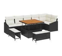 HETFTJN Canapé de jardin modulaire, noir, 100 x 100 x 71 cm, en polyrotin, résistant aux intempéries, avec table et tabouret, pour terrasse, balcon ou jardin