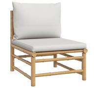HETFTJN Canapé de jardin, partie centrale, en bambou naturel, 55 x 69 x 65 cm, avec coussin en polyester gris clair, peu encombrant, modulaire, extensible, pour terrasse, jardin et petits balcons