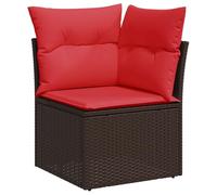 HETFTJN Canapé d'extérieur marron 62 x 62 x 69 cm avec coussins rouges - Canapé d'angle en polyrotin résistant aux intempéries avec espace de rangement - Banc pour terrasse, jardin, mini salon