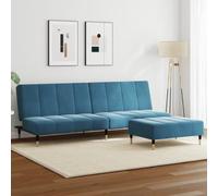 HETFTJN Canapé-lit 2 places en velours bleu avec repose-pieds - 200 x 84,5 x 69 cm - Design moderne pliable - 200 x 100 cm - Robuste et peu encombrant - Pour salon, chambre d'amis, bureau