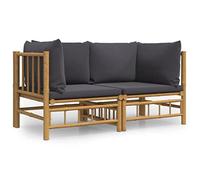 HETFTJN Canapés d'angle de Jardin avec Coussins Gris Foncé 2 Pcs, Canapé de Salon Extérieur Modulable en Bambou Naturel pour Terrasse, Balcon et Patio, 69x69x65 cm
