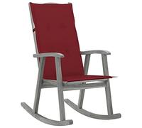 HETFTJN Chaise à Bascule en Bois d'acacia Massif, Fauteuil à Bascule Vintage avec Coussin Bordeaux, Siège de Relaxation pour Salon et Patio, Finition Grise délavée, 57 x 100 x 117 cm