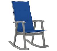 HETFTJN Chaise à Bascule Vintage en Bois d'acacia Massif, Fauteuil à Bascule avec Coussin Bleu Royal, mobilier de Jardin pour terrasse et Salon, Finition Gris délavé, 57 x 100 x 117 cm