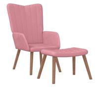 HETFTJN Chaise de Relaxation avec Repose-Pied Rose Velours - Fauteuil de Salon Moderne avec Tabouret et Pieds en Bois Massif pour Chambre, Bureau et Coin Lecture, 61,5x69x95,5 cm