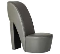 HETFTJN Chaise en forme de chaussure à talons hauts en cuir synthétique gris, 43 x 82,5 x 85,5 cm, charge maximale : 110 kg, design moderne et extravagant pour salon, chambre à coucher