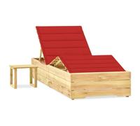 HETFTJN Chaise longue de jardin en pin imprégné - 198 x 90 x (30-75) cm - Avec coussin et table d'appoint - Chaise longue réglable - Résistant aux intempéries - Pour balcon, terrasse, camping