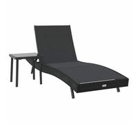 HETFTJN Chaise longue en rotin synthétique - Noir - 197 x 70 x 82 cm - Réglable sur 4 positions - Avec table d'appoint - 40 x 40 x 40,5 cm - Résistant aux intempéries - Design moderne pour jardin