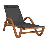 HETFTJN Chaise longue grise avec oreiller, 178-193 x 74 cm, en peuplier en bois massif et textilène, dossier réglable en 4 positions, résistante aux intempéries, pour jardin, balcon, camping et côté