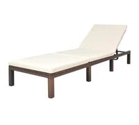 HETFTJN Chaise longue marron 195 × 60 × 22 cm, résistante aux intempéries, réglable sur 5 positions, dossier, coussin crème, cadre en acier, jardin, terrasse, balcon, piscine