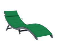 HETFTJN Chaise longue pliante en bois d'acacia - 190 x 60 cm - Résistante aux intempéries - Avec coussin de support vert - Ergonomique - Pour balcon, jardin, terrasse et bien-être extérieur - Gris