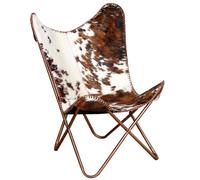 HETFTJN Chaise Papillon Vintage en Cuir de Vachette Véritable Marron et Blanc Fauteuil de Salon Rétro Ergonomique avec Cadre en Fer Robuste et Stable pour Bureau et Chambre 74x66x90 cm