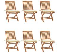HETFTJN Chaises de jardin pliantes en bois de teck - 46,5 x 58 x 88 cm - Avec coussin crème - Résistant aux intempéries - Peu encombrant - Pour balcon, terrasse, camping - Pour jardin, balcon et café
