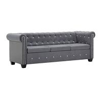 HETFTJN Chesterfield - Canapé 3 places en velours - 199 x 75 x 72 cm - Gris - Boutons en cristal - Cadre en bois robuste - Design moderne - Pour salon, bureau et chambre à coucher