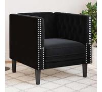 HETFTJN Chesterfield Fauteuil en velours noir 71 x 74,5 x 70,5 cm avec motif argyle accoudoirs roulés et pieds en bois Petit canapé moderne pour salon, chambre, bureau et balcon