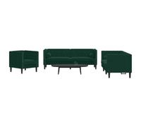 HETFTJN Chesterfield Lot de 3 canapés d'angle, en velours, vert foncé, avec traversins, de 71 x 74,5 x 70,5 cm à 194 cm, peu encombrant, pour salon, bureau ou fonction lit d'appoint
