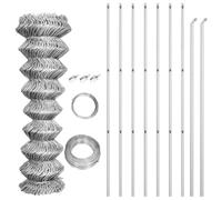 HETFTJN Clôture en grillage 15 x 1,5 m en acier galvanisé argenté - Kit robuste avec poteaux diagonaux et tendeur de fil - Design moderne pour jardin, terrasse, balcon, pâturage, clôture pour chien