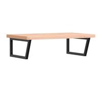 HETFTJN Console de Lavabo Suspendue avec Plan de Vasque en Hêtre Massif 100x60x4 cm et 2 Supports en Acier Noir, Étagère Murale de Salle de Bain pour Vasque Simple ou Double