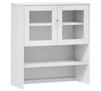 HETFTJN Dessus de Buffet MOLDE Blanc 90x35x100 cm en Pin Massif - Vaisselier Haut avec 2 Portes Vitrées et 3 Étagères pour Cuisine, Salon et Salle à Manger