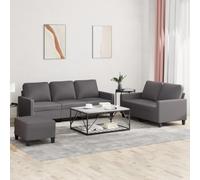 HETFTJN Ensemble 3 pièces Canapé d'angle en cuir synthétique gris Grand canapé 138/198 cm de large avec repose-pieds et coussin Design moderne Robuste et durable Canapé fauteuil pour salon, chambre