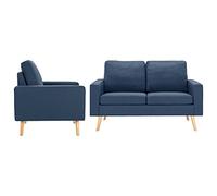 HETFTJN Ensemble canapé 2 pièces : fauteuil + 2 places, polyester bleu, cadre en bois, 77 x 71 x 80/130 x 76 x 82,5 cm, mousse, moderne, pour salon/balcon