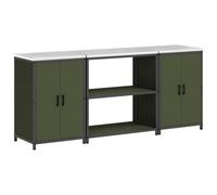 HETFTJN Ensemble d'armoires de cuisine - Vert olive - 210 x 50 x 92 cm - En acier laminé à froid - Buffet moderne avec 3 meubles simples et 4 portes - Pour cuisine, salle à manger, bureau à domicile