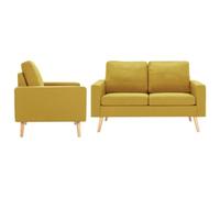 HETFTJN Ensemble de 2 canapés en tissu jaune 77 x 71 x 80 cm et 2 places 130 x 76 x 82,5 cm, cadre en bois massif, coussins rembourrés épais, design moderne pour salon, balcon, chambre d'adolescent