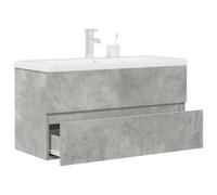 HETFTJN Ensemble de 2 meubles de salle de bain en bois gris béton 90 × 38,5 × 45 cm lavabo céramique blanche montage mural peu encombrant pour petites salles de bains/WC d'invités avec robinet