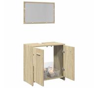 HETFTJN Ensemble de 2 meubles de salle de bain en chêne Sonoma 60 x 33 x 60 cm - Ensemble de salle de bain moderne avec grand miroir - Commode d'angle pour petits WC d'invités et couloir